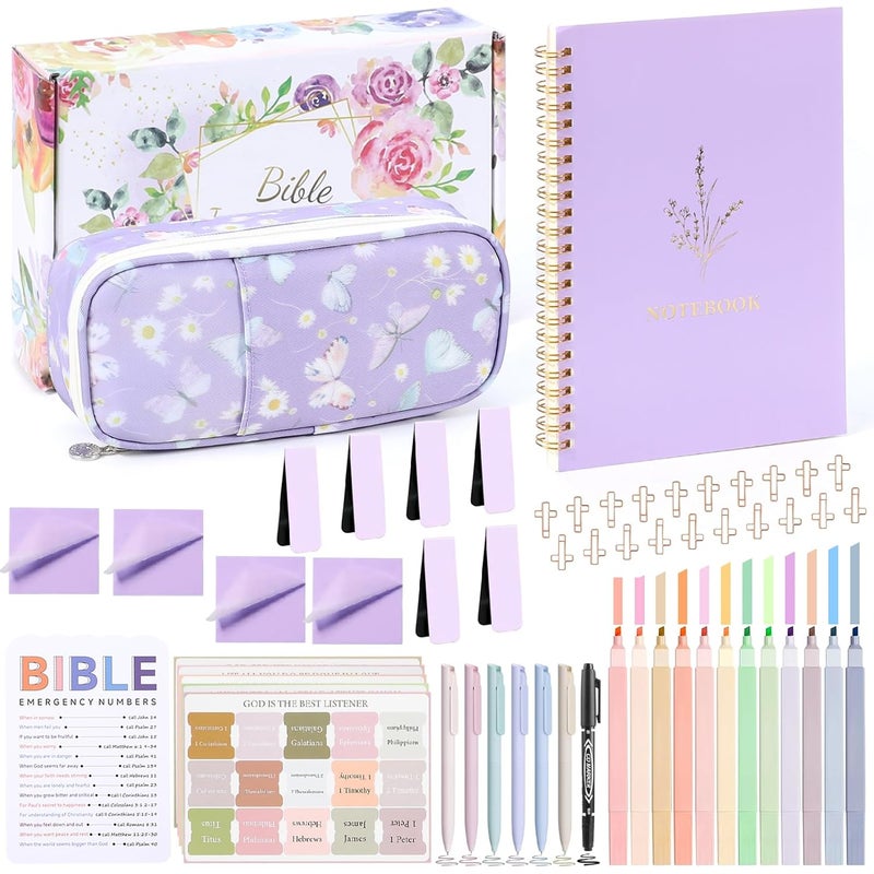 YOPCDJ Bible Study Supplies, Bible Journaling Kit, Bible Study Kit for Women, Aesthetic Book Annotation Kit, Bible Study Tools, Christian Gifts for Women, Pencil Case Bible Accessories Set - Image 1